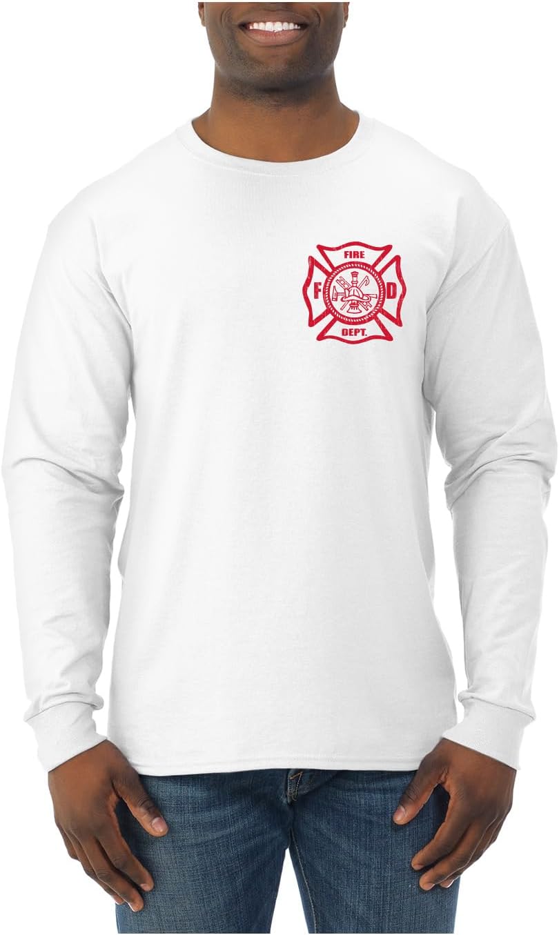 Retired Firefighter Fire Dept FD Classic Hook Ladder First Responders Mens Long Sleeve Shirt - White