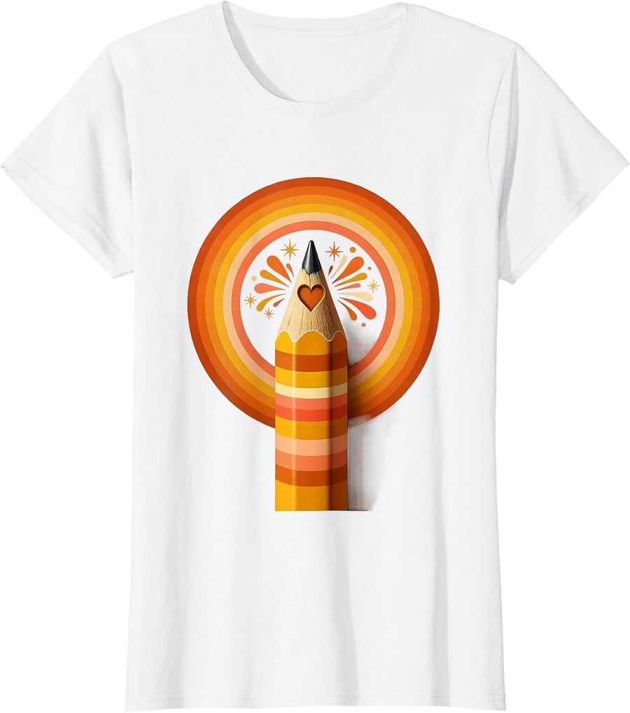 Women's First Grade Teacher Heart Pencil Graphic T-Shirt - White