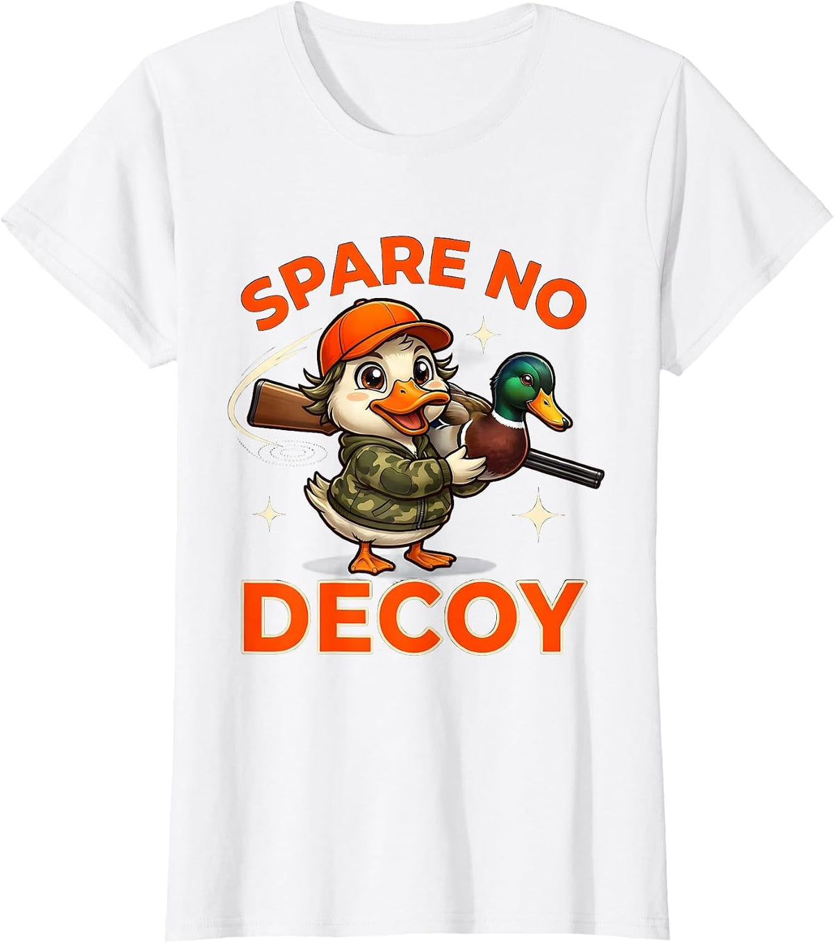 SPARE NO DECOY Funny Duck Hunter Cartoon Hunting Camp T-Shirt - White