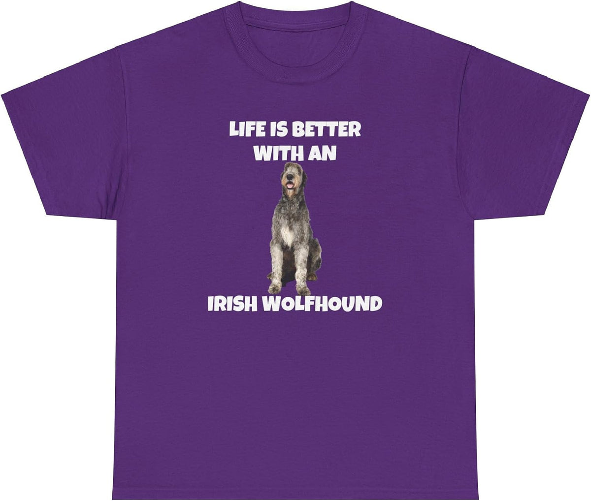 Irish Wolfhound, Life is Better with an Irish Wolfhound, Dark Unisex Heavy Cotton Tee - Purple