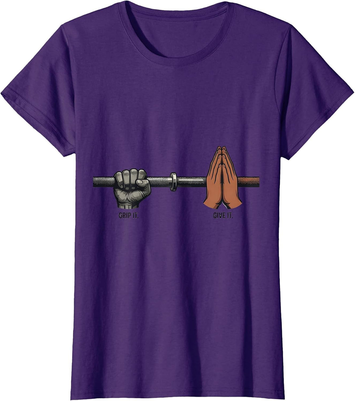 Women's Grip It. Give It Funny Christian Gym Weightlifter Humor T-Shirt - Purple