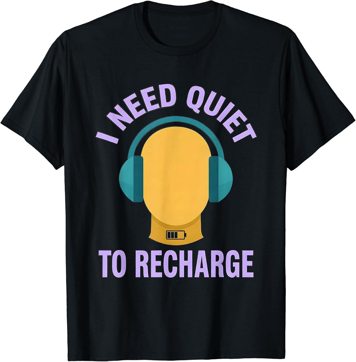 Men's I Need Quiet To Recharge Funny Autistic ADHD Meme Humor T-Shirt - Black