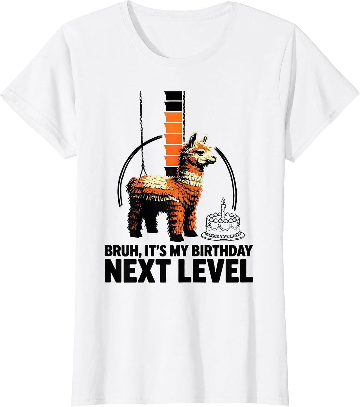 Women's Bruh It's My Birthday Next Level Funny Llama Pinata Gamer T-Shirt - White