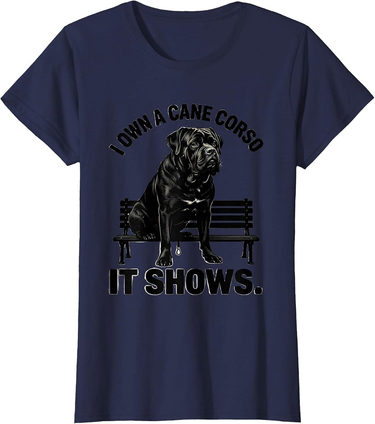 Women's I Own A Cane Corso It Shows Silhouette Dog Owner Humor T-Shirt - Navy Blue