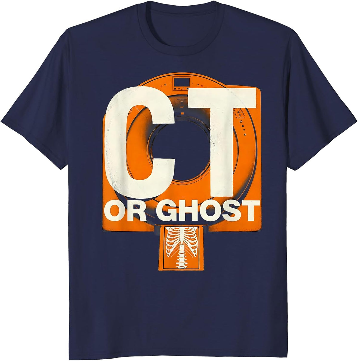 Men's Ghost Or CT Funny Radiology Tech Halloween Workplace Humor T-Shirt - Navy Blue