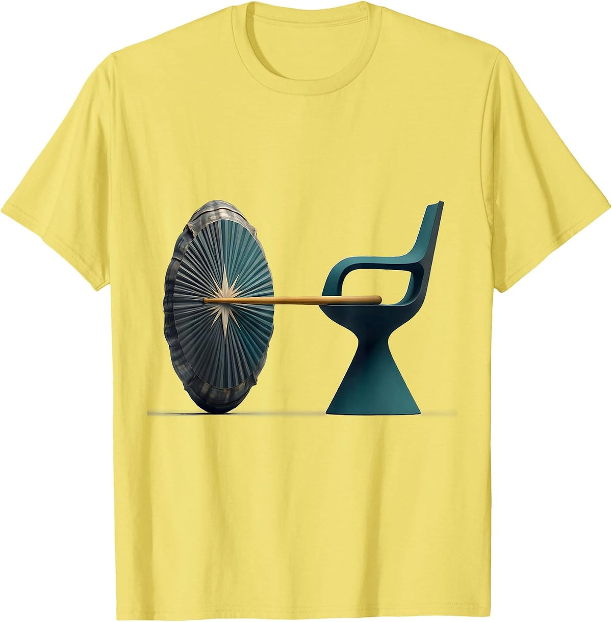 Men's Drummer Drum & Chair Midcentury Modern Humor T-Shirt - Lemon Yellow