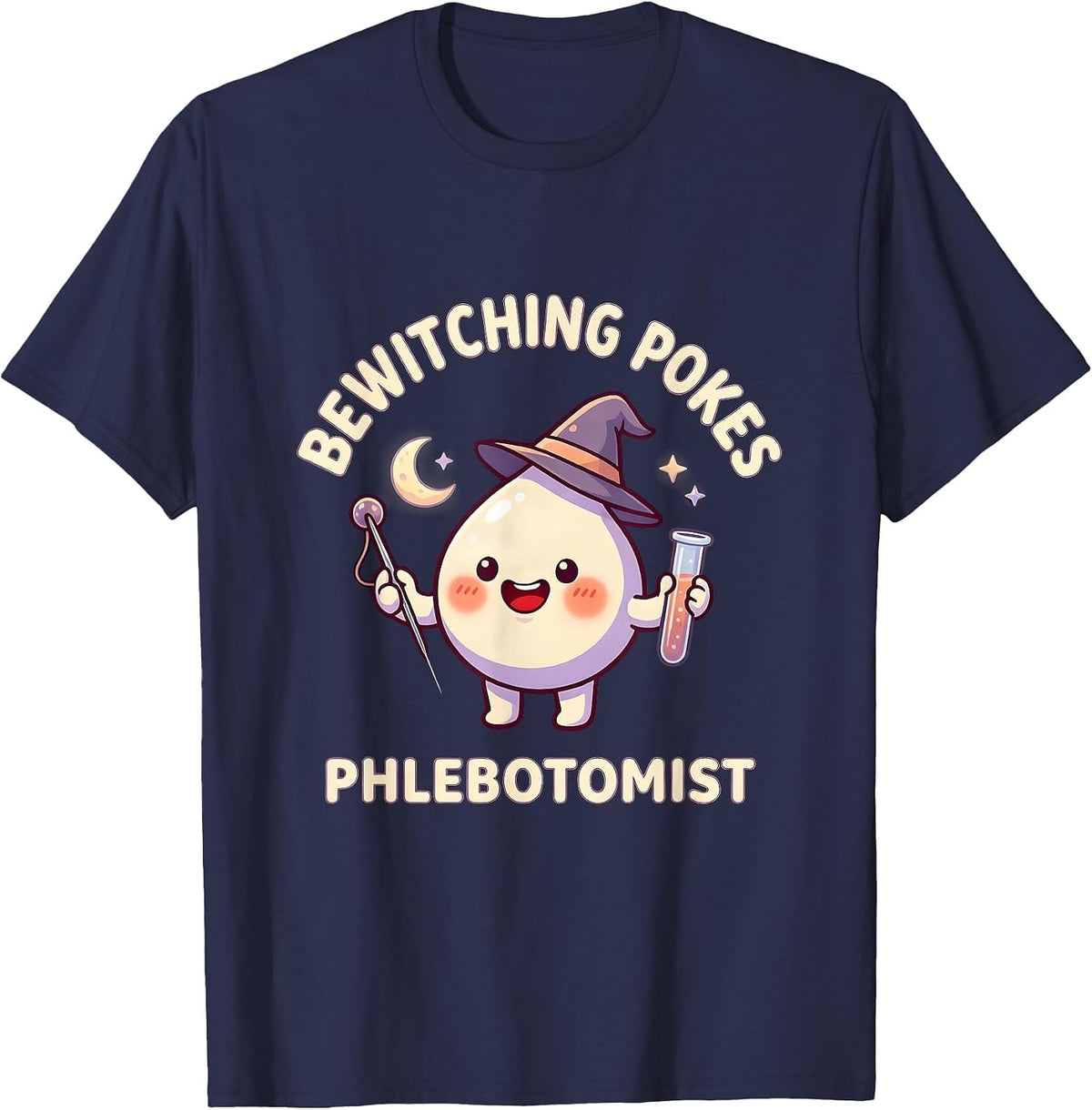 Men's Bewitching Pokes Phlebotomist Funny Nurse Halloween Hocus T-Shirt - Navy Blue