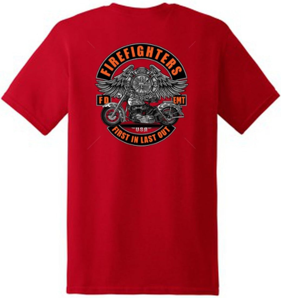 Shirt Patron Firefighter First Responder Motorcycle Men's T-Shirt Back Print - Red