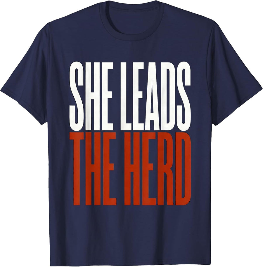 She Leads The Herd Cow Lover Design T-Shirt - Navy Blue