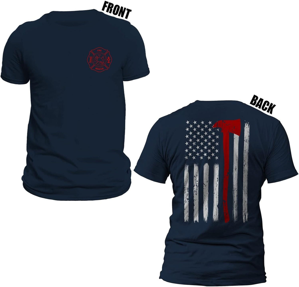 Thin Red Line Flag Axe Design USA Firefighter Mens T-Shirt - Navy