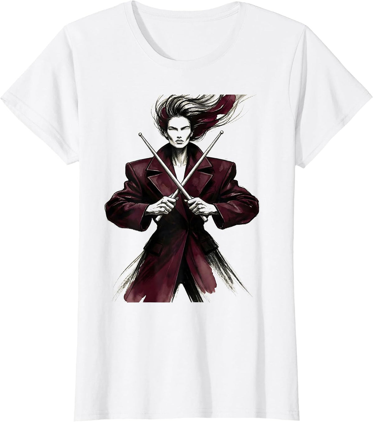 Drummer Drumsticks Crossed Band Music Graphic T-Shirt - White