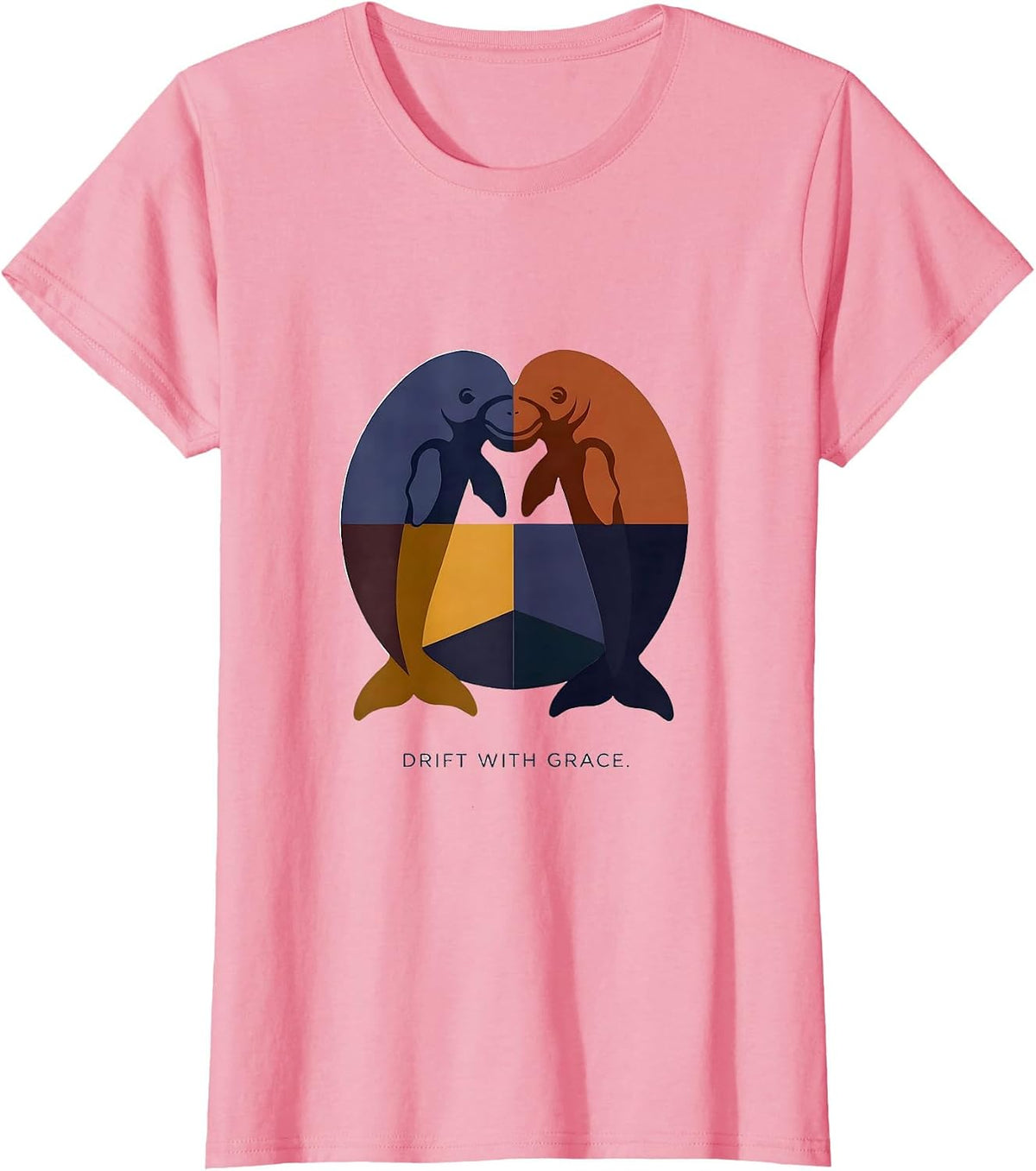 Women's Drift With Grace Quilt Block Manatee Lover Gift T-Shirt - Pink