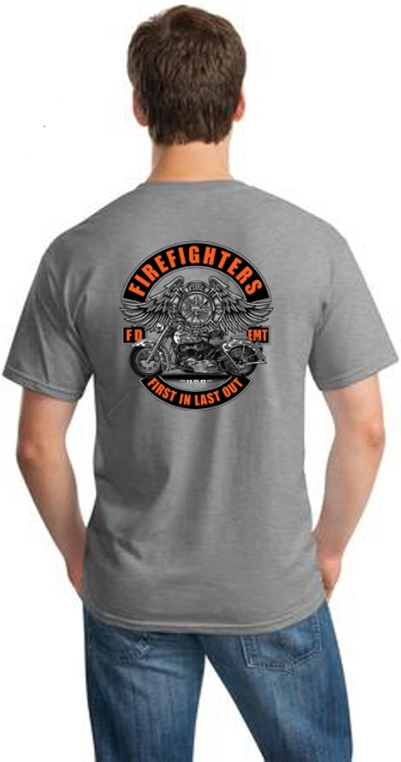 Shirt Patron Firefighter First Responder Motorcycle Men's T-Shirt Back Print - Sport Gray