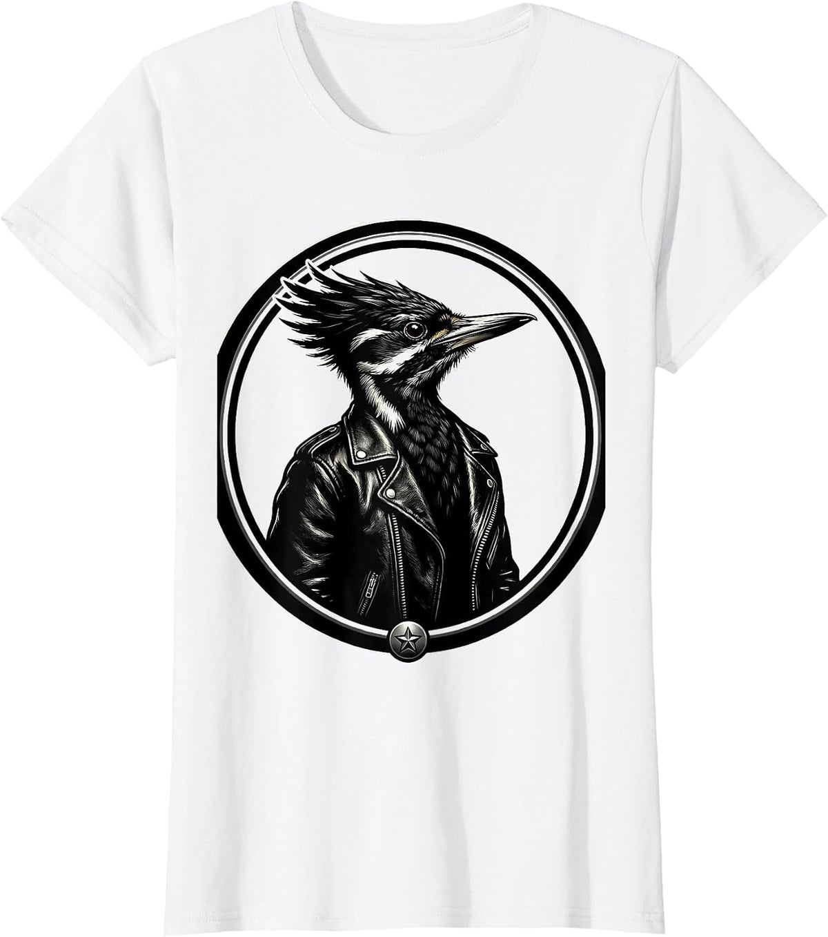 Little Pecker Club Woodpecker Leather Jacket T-Shirt - White