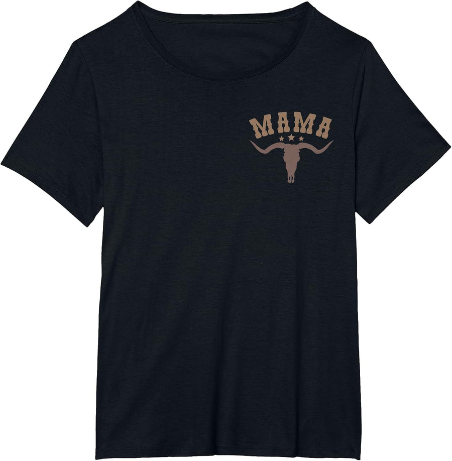 Mama Skull Highland Cow Boy Western Rodeo Family Matching T-Shirt, Women's Plus, Black, 2X - As Pictured