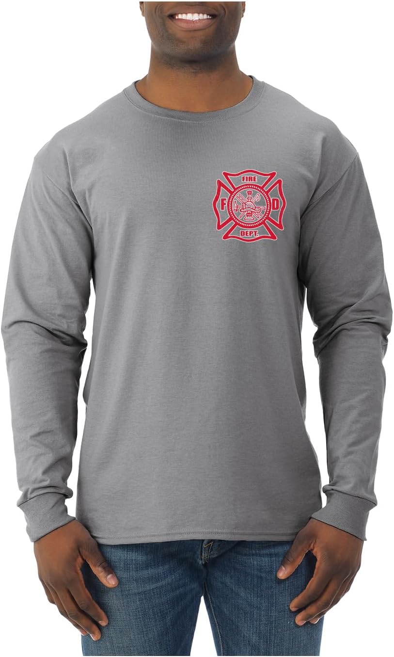 Retired Firefighter Fire Dept FD Classic Hook Ladder First Responders Mens Long Sleeve Shirt - Heather Grey