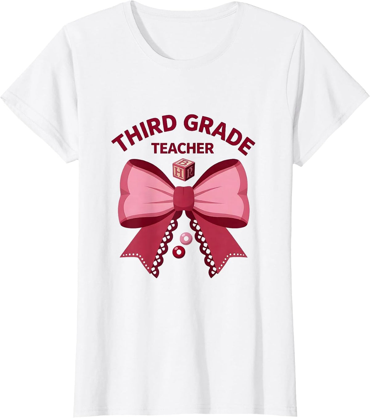 Third Grade Teacher Coquette Bow Back to School Patchwork T-Shirt - White