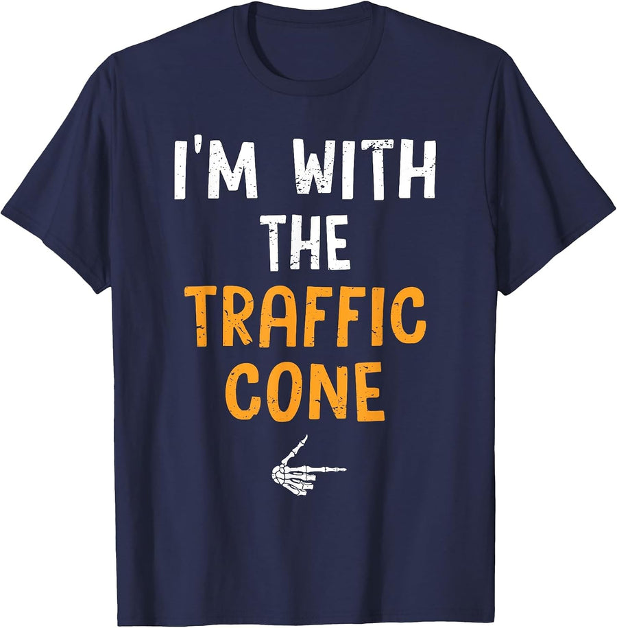I'm with The Traffic Cone Costume Halloween Matching Couple T-Shirt - Navy Blue