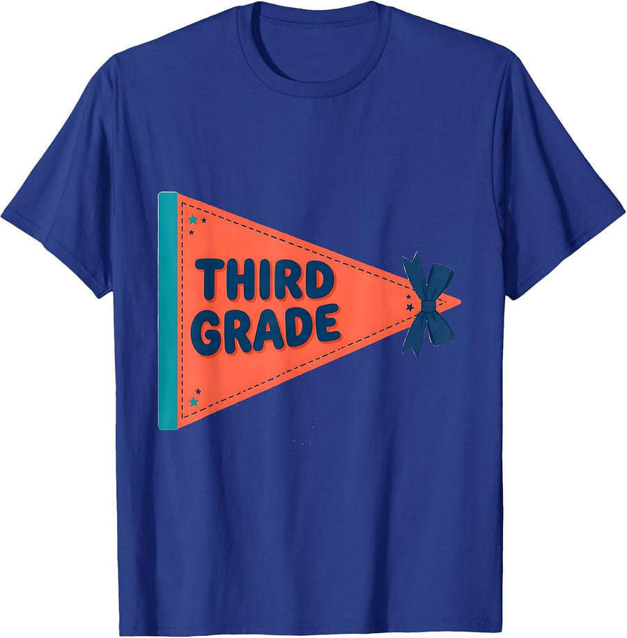 Third Grade Preppy Pennant Flag Back to School Teacher T-Shirt - Royal Blue