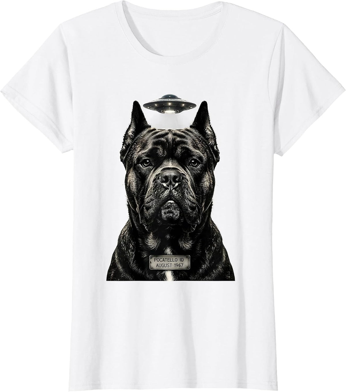 Women's Pocatello ID August 1967 Funny Cane Corso UFO Selfie T-Shirt - White