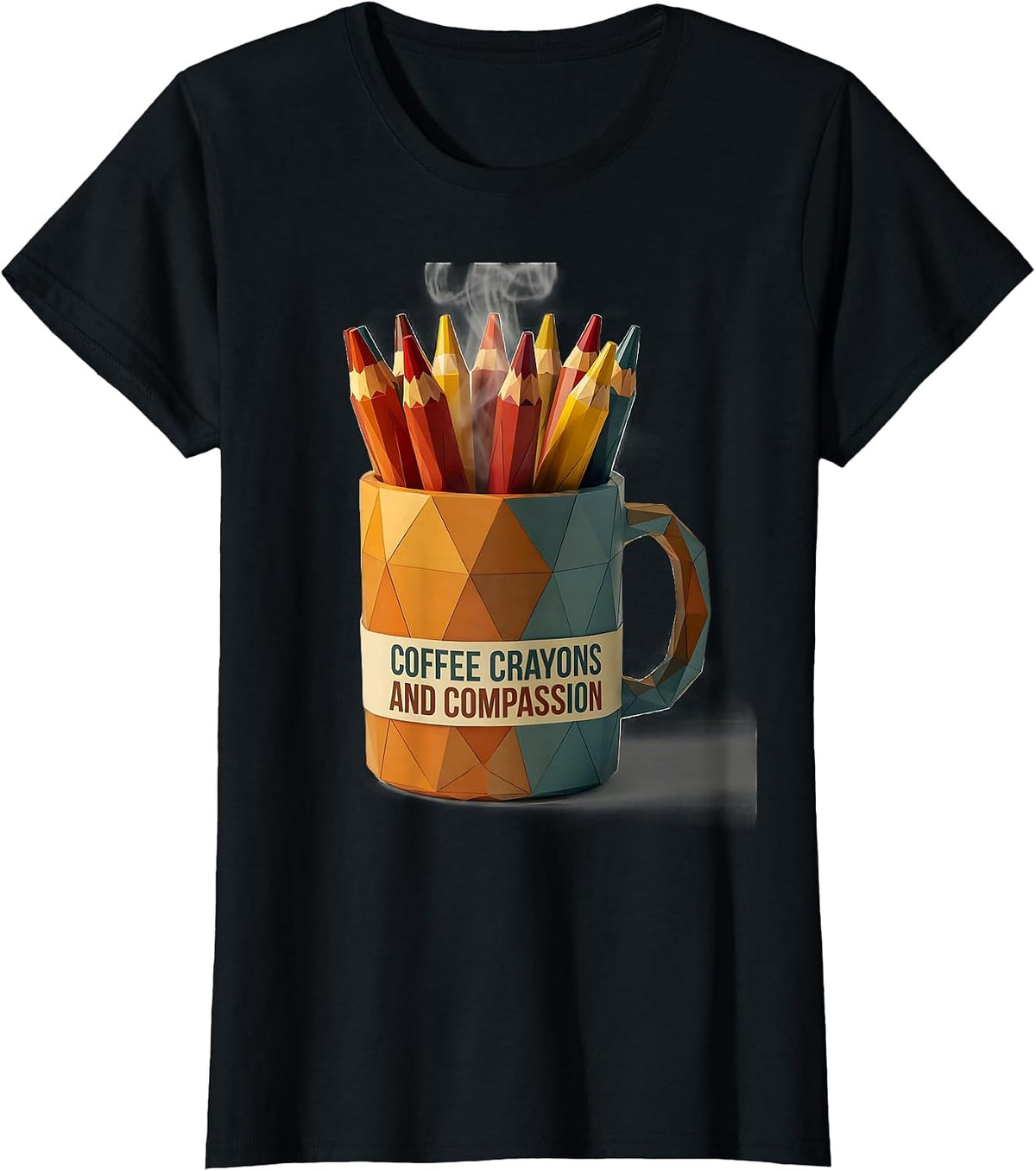 Coffee Crayons and Compassion First Grade Teacher T-Shirt - Black