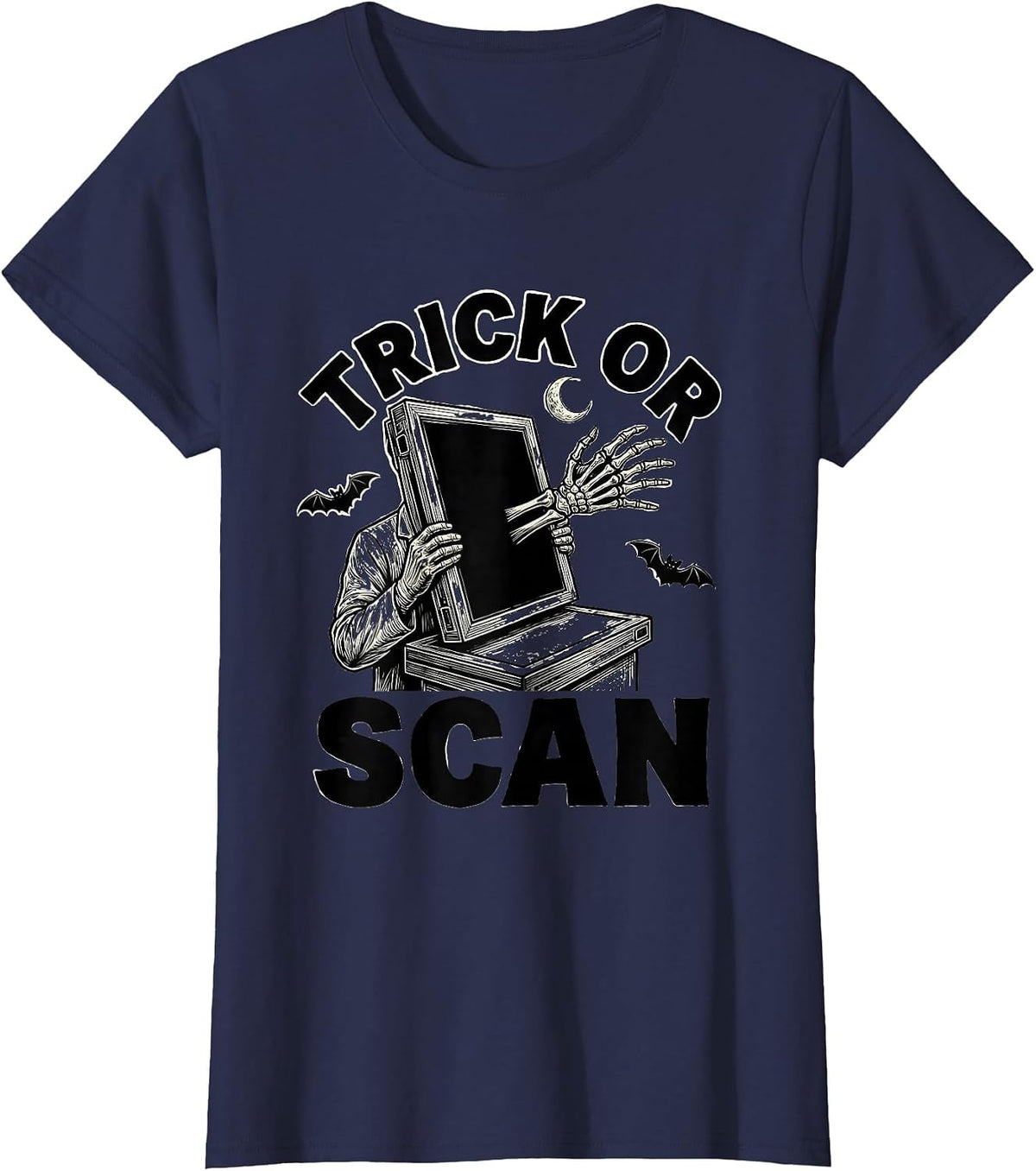 Women's Trick Or Scan Funny Radiologic Technologist Halloween Humor T-Shirt - Navy Blue