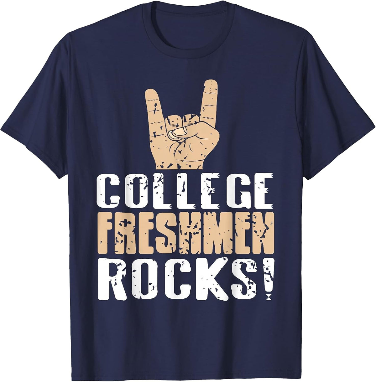 College Freshman Rocker Hand Statement T-Shirt - Navy Blue