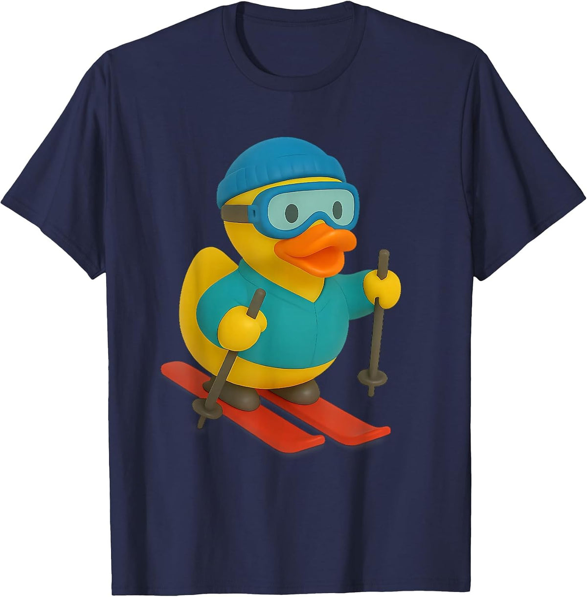 Skier Rubber Duck Skiing Ski Ducky Duckies T-Shirt - Navy Blue