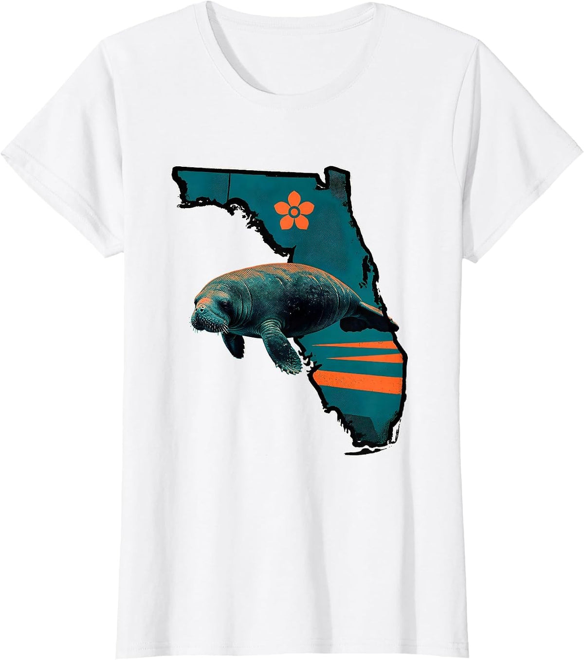 Women's Florida Peninsula Manatee Vintage Beach Retro Pride T-Shirt - White