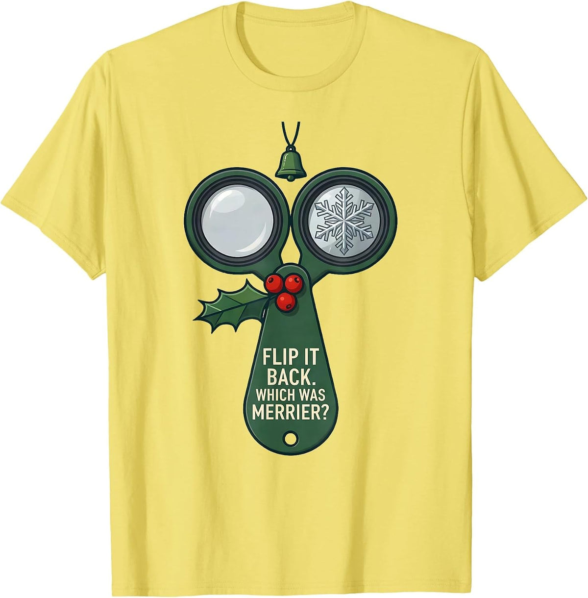 Men's Flip It Back Which Was Merrier Funny Optometrist Christmas T-Shirt - Lemon Yellow