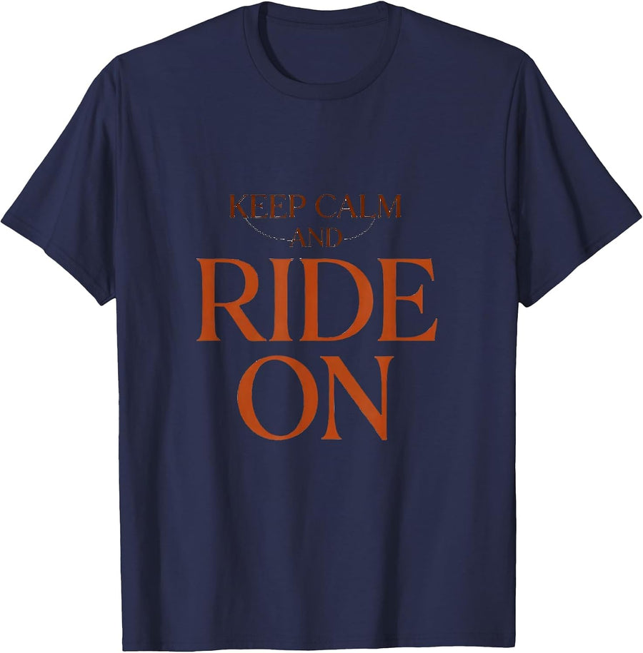 Keep Calm and Ride On Horse Lover Design T-Shirt - Navy Blue