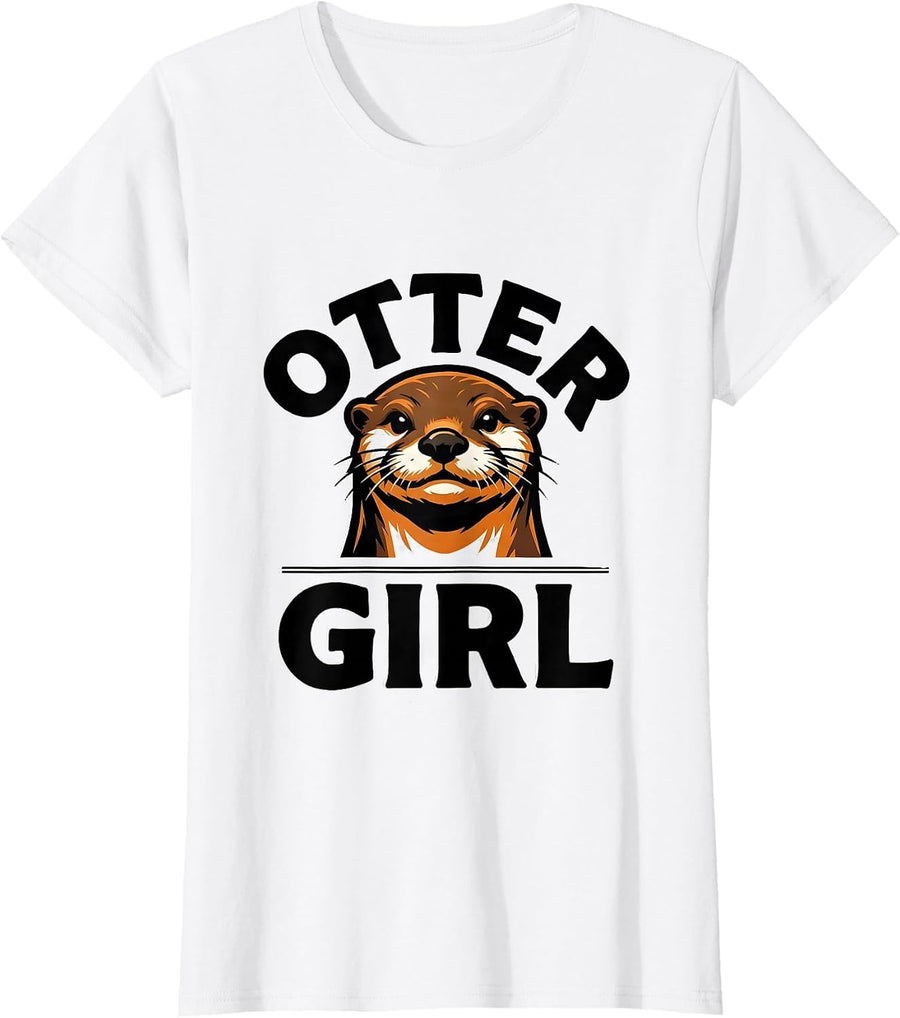 Women's OTTER GIRL Playful Animal Mascot Sports Fan Pride T-Shirt - White