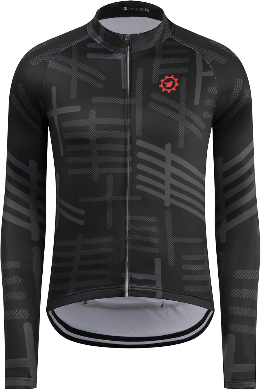 GCRFL Men's Cycling Jersey Long Sleeve Biking Shirt with 3+1 Zipper Pocket Breathable Quick Dry Bicycle Jersey - Black