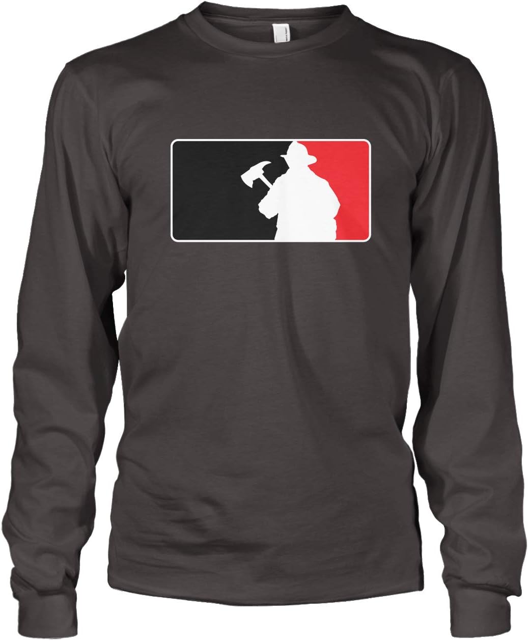 Men's Firefighter Baseball Emblem Fire Fighter Flag Long Sleeve T-shirt - Charcoal