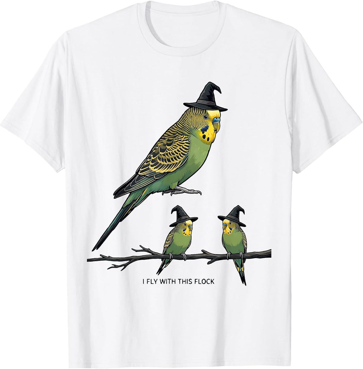 Men's I Fly With This Flock Funny Budgie Bird Halloween Costume T-Shirt - White