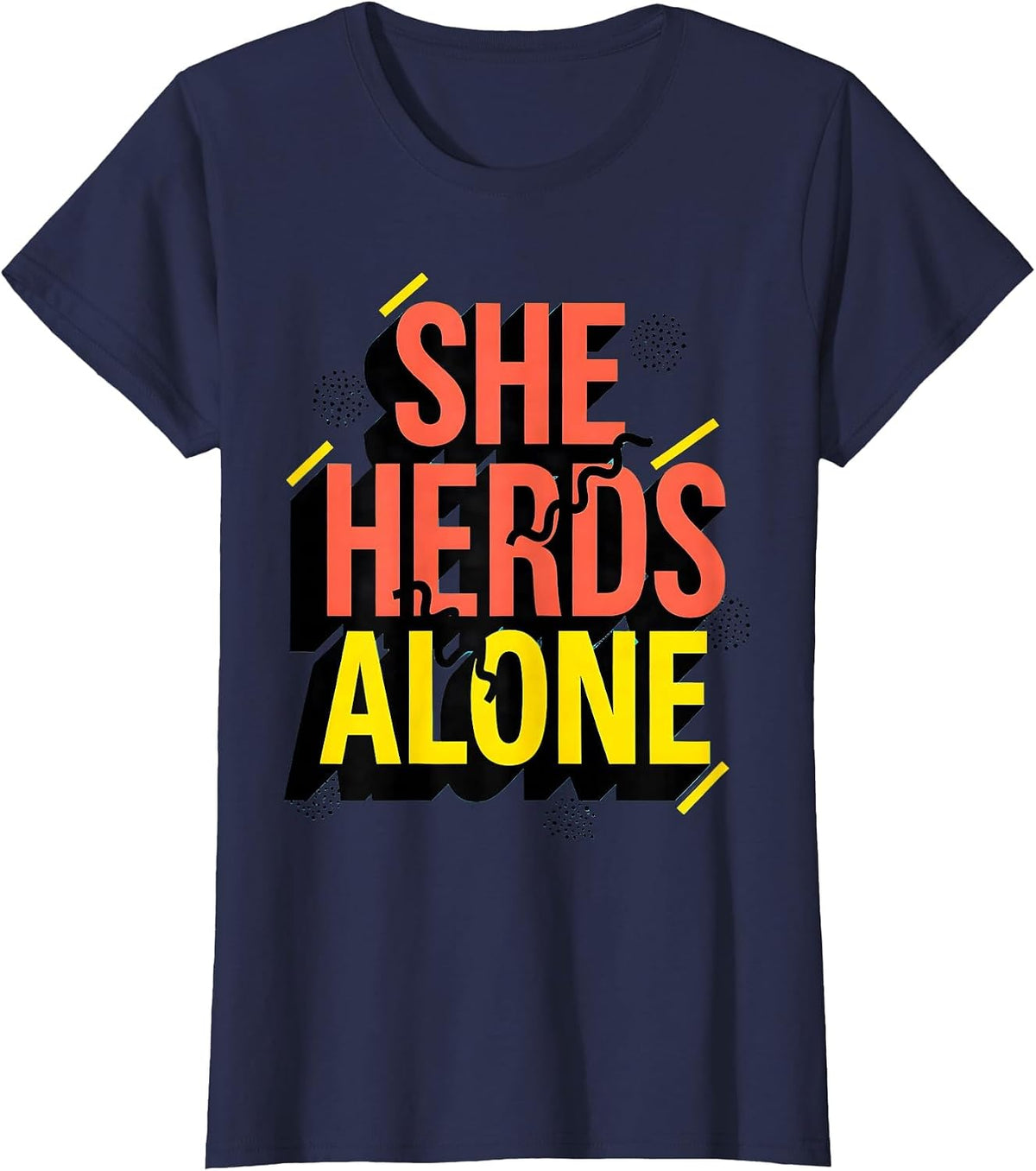 Women's She Herds Alone Cow Lover Graphic Design T-Shirt - Navy Blue