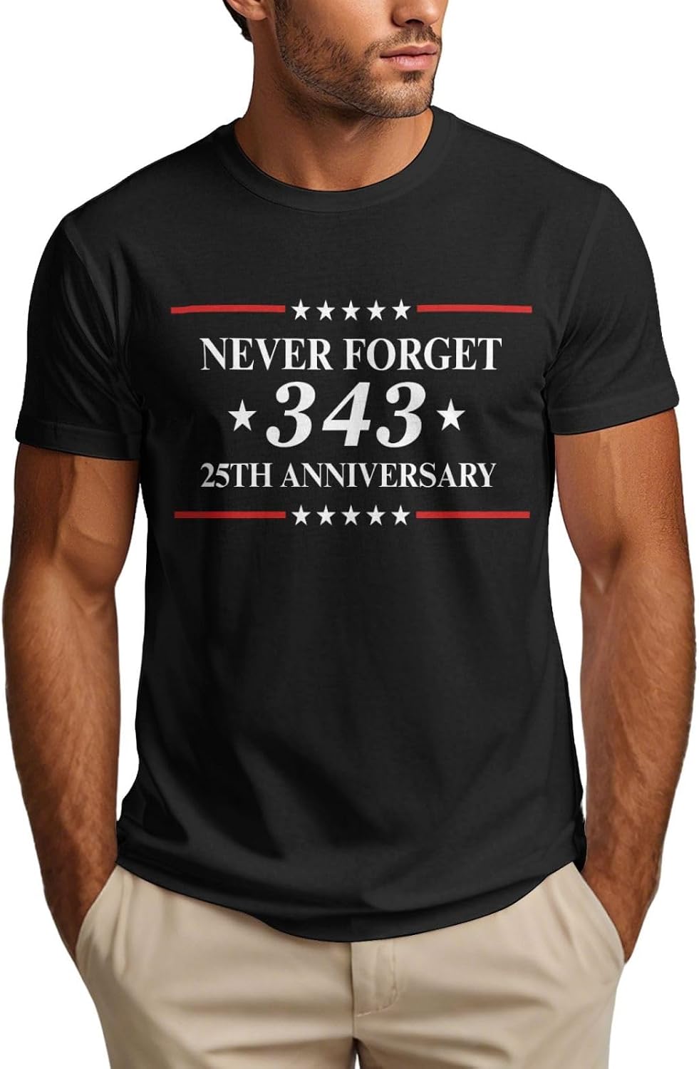 Never Forget 343 Firefighters Tribute Shirt 911 25th Anniversary Mens Tshirt - As Pictured