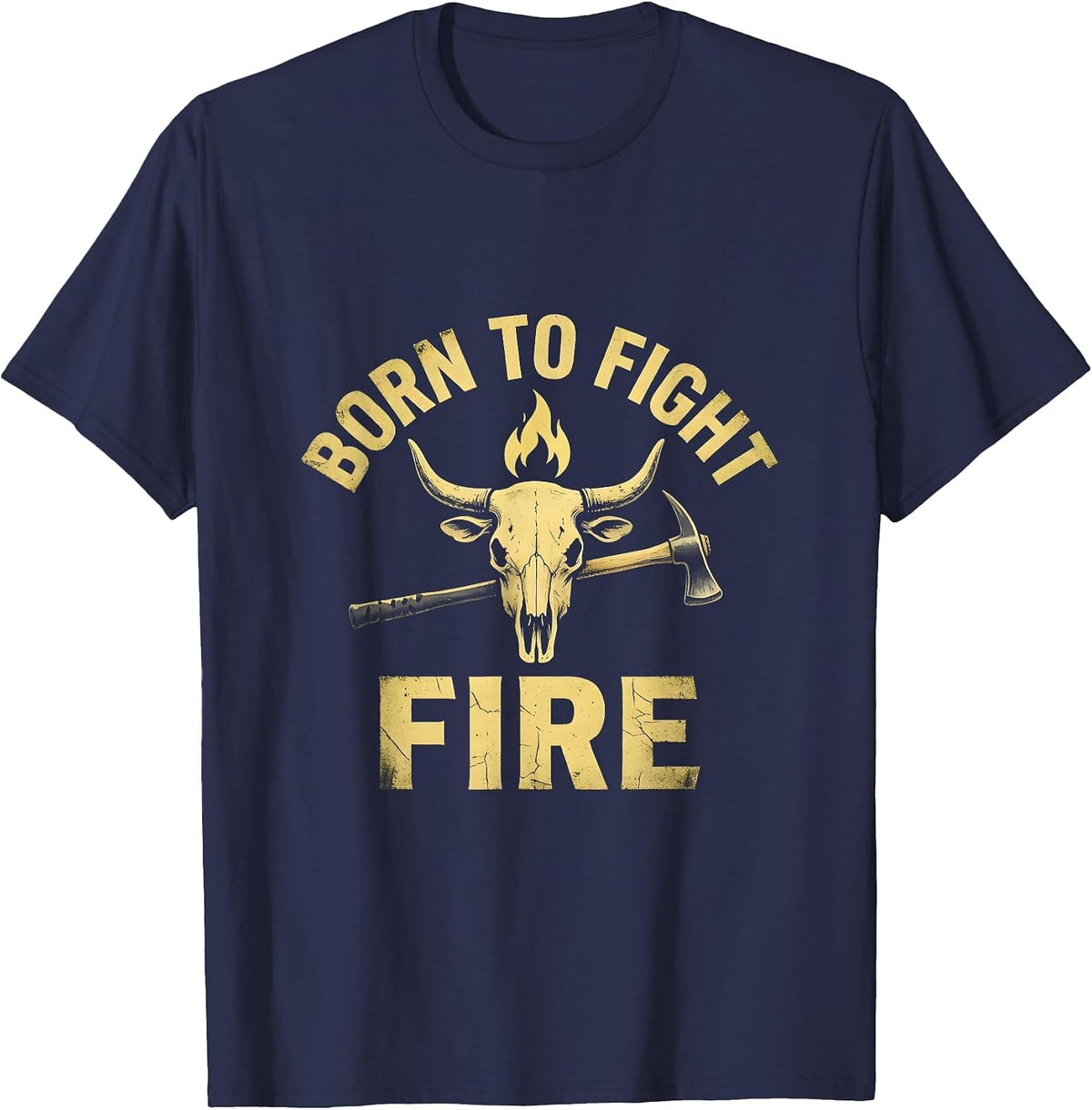 Men's Born to Fight Fire Firefighter Design T-Shirt - Navy Blue