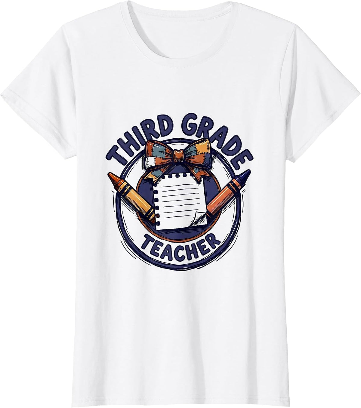 Women's Third Grade Teacher Back to School Blue Bow Coquette T-Shirt - White