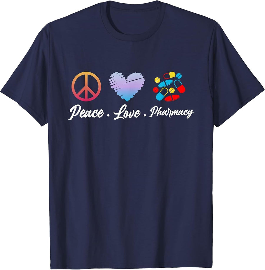 Peace Love Pharmacy Funny Pharmacy Technican Mothers Day T-Shirt - Navy Blue