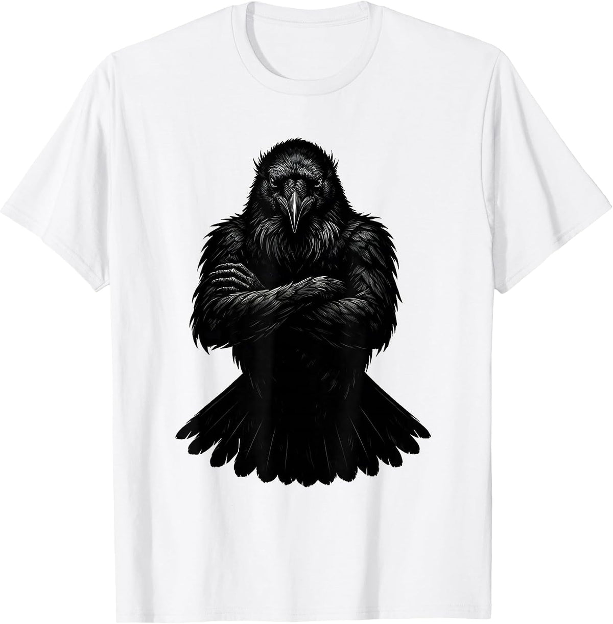 Men's Fawk Off Crow Crossed Wings Scowling Bird Design T-Shirt - White