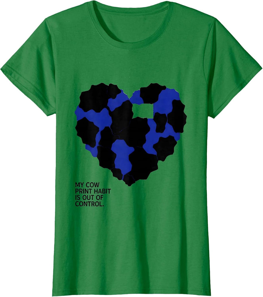 Women's My Cow Print Habit Is Out Of Control Cute Cow Lover Pattern T-Shirt - Kelly Green