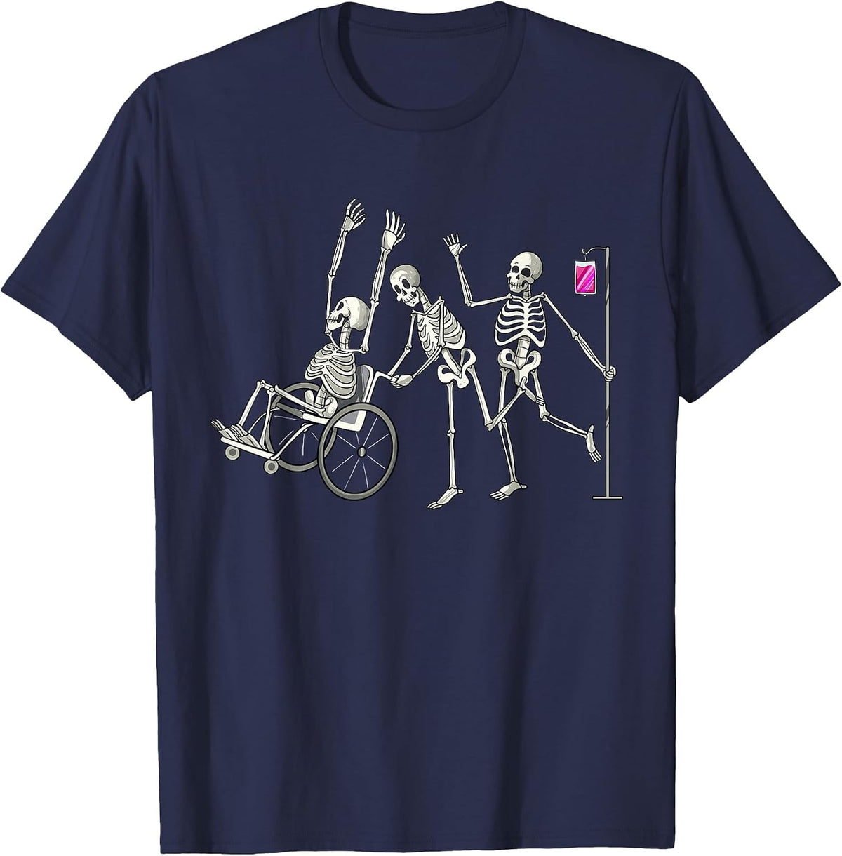 Nurse Skeletons Funny Halloween Healthcare CNA Medical Crew T-Shirt - Navy Blue