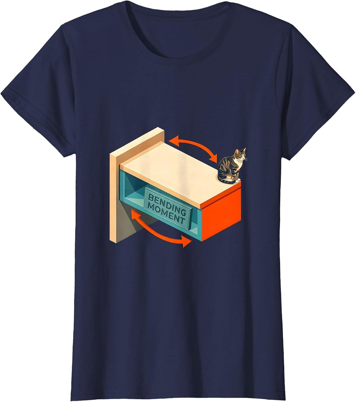 Women's Bending Moment Funny Cat Physics Humor Design Cat Lover T-Shirt - Navy Blue