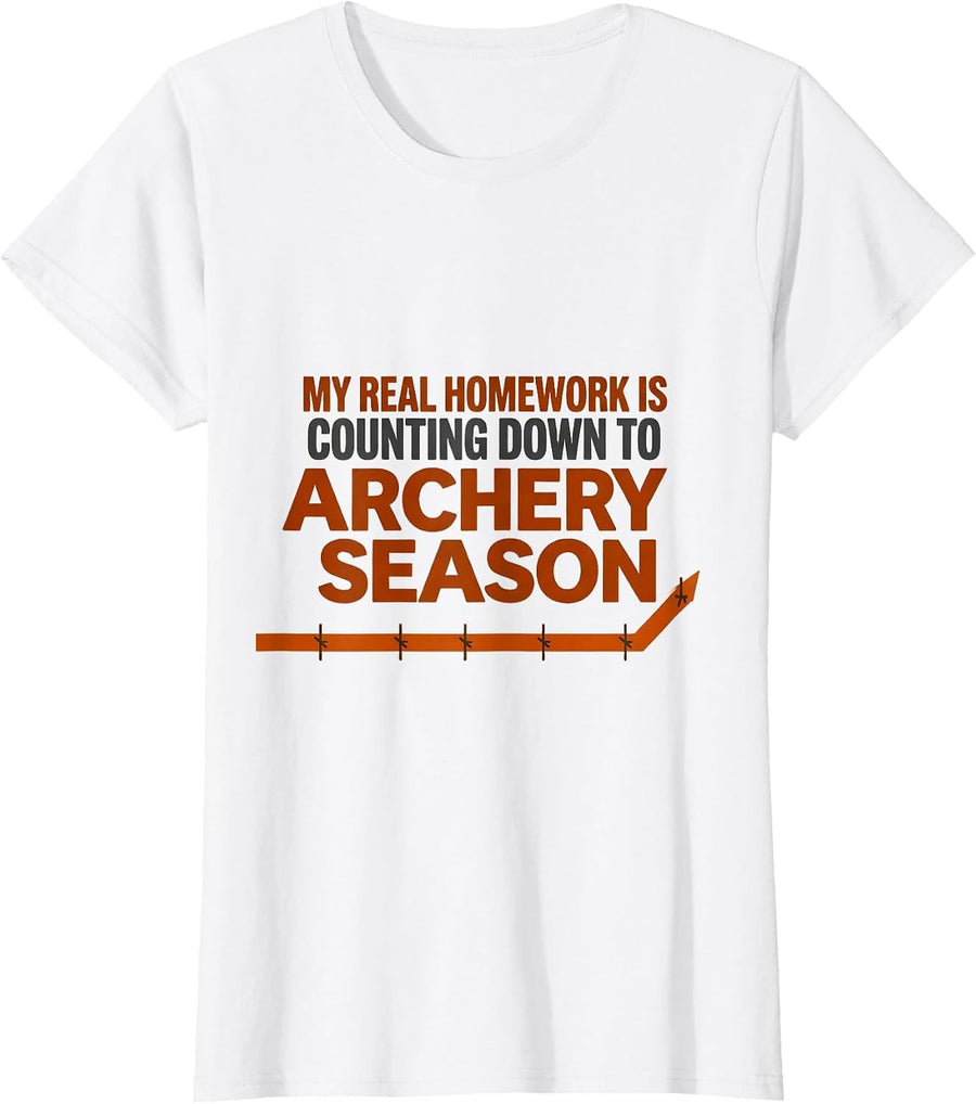 Women's My Real Homework Is Counting Down To Archery Season Youth T-Shirt - White