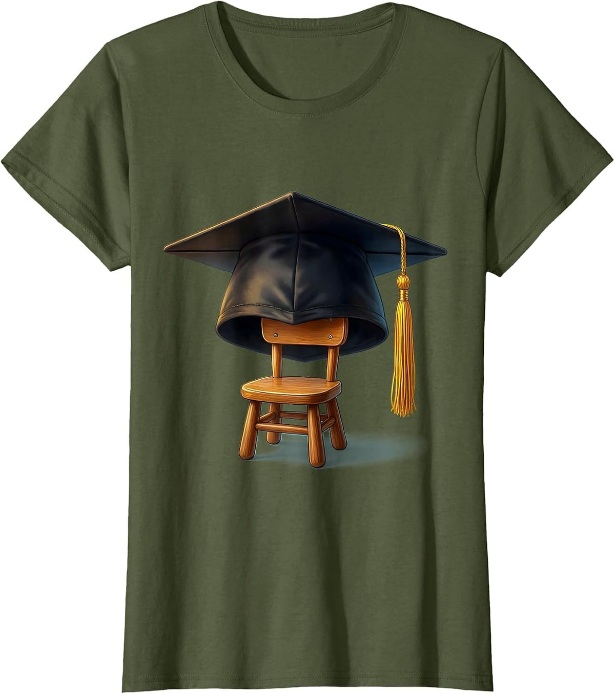 Women's First Grade Teacher Graduation Cap Little Chair T-Shirt - Olive Green