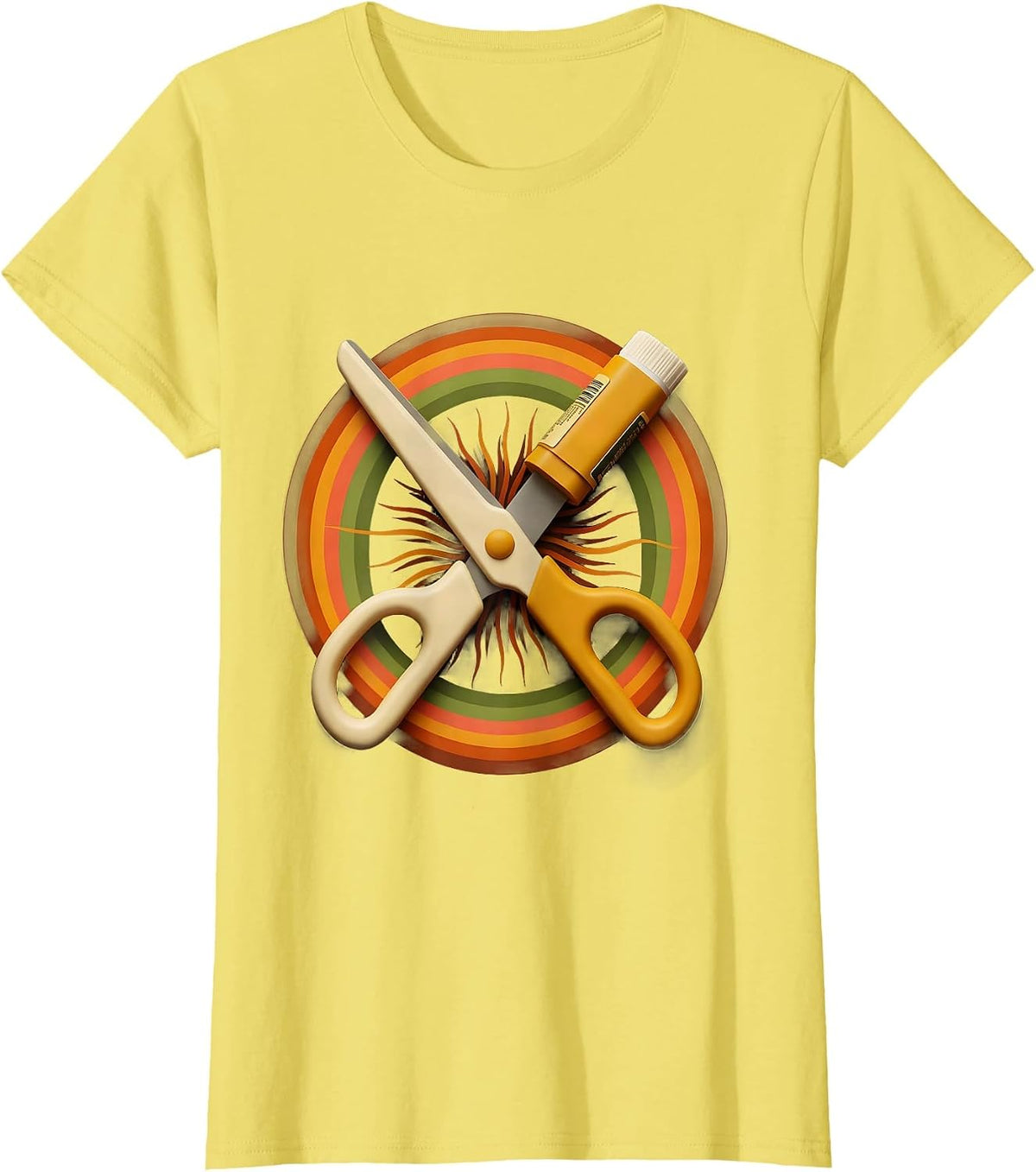 First Grade Teacher Scissors and Glue Graphic T-Shirt - Lemon Yellow