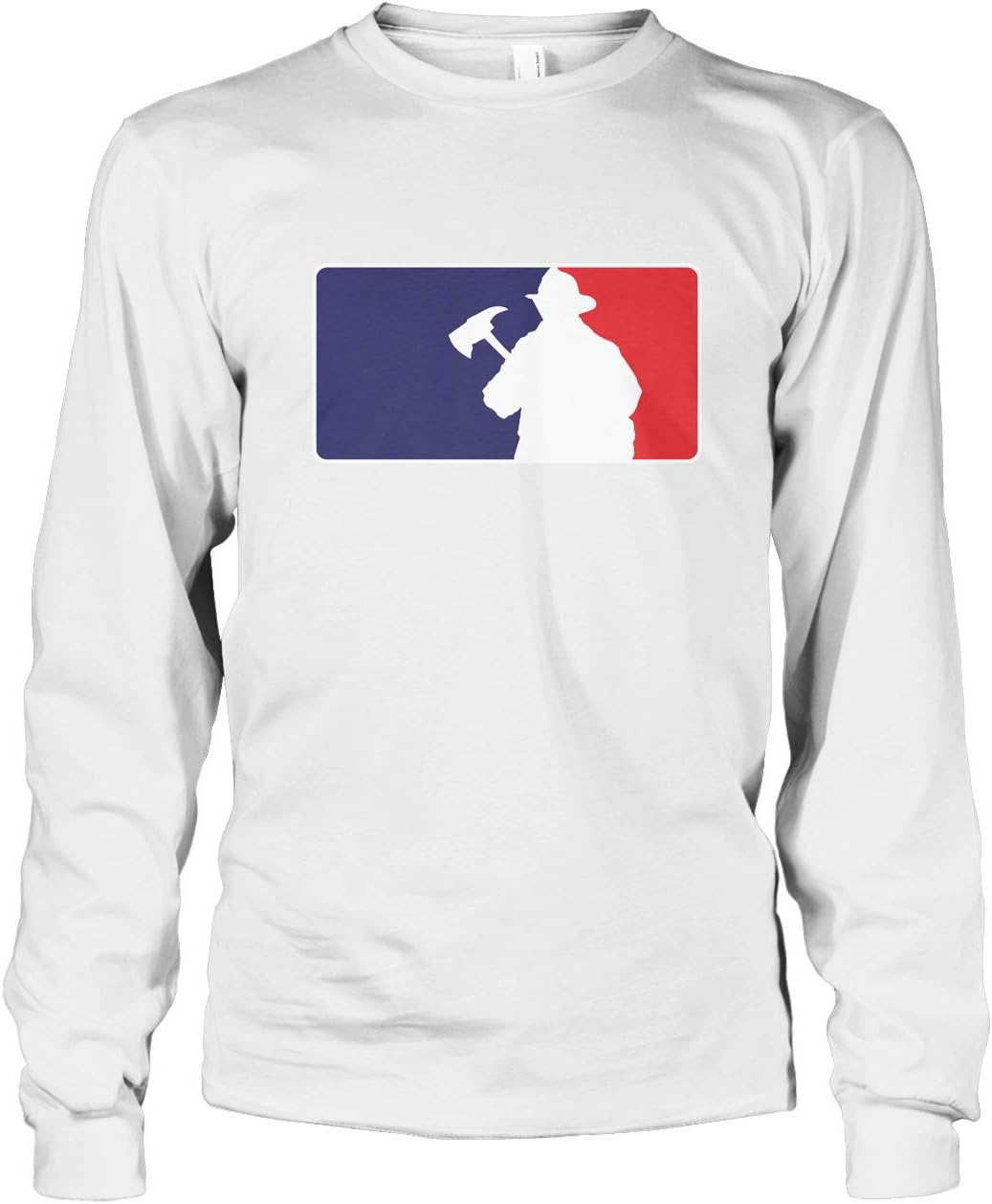 Men's Firefighter Baseball Fire Fighter Emblem Flag Long Sleeve T-shirt - White