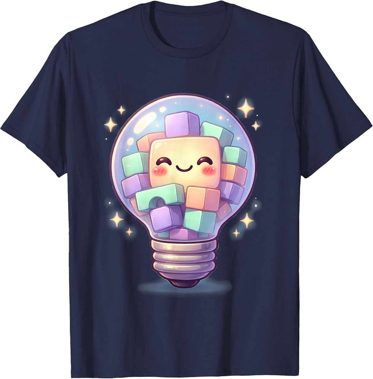 Sped Teacher Lightbulb Building Blocks Graphic T-Shirt - Navy Blue