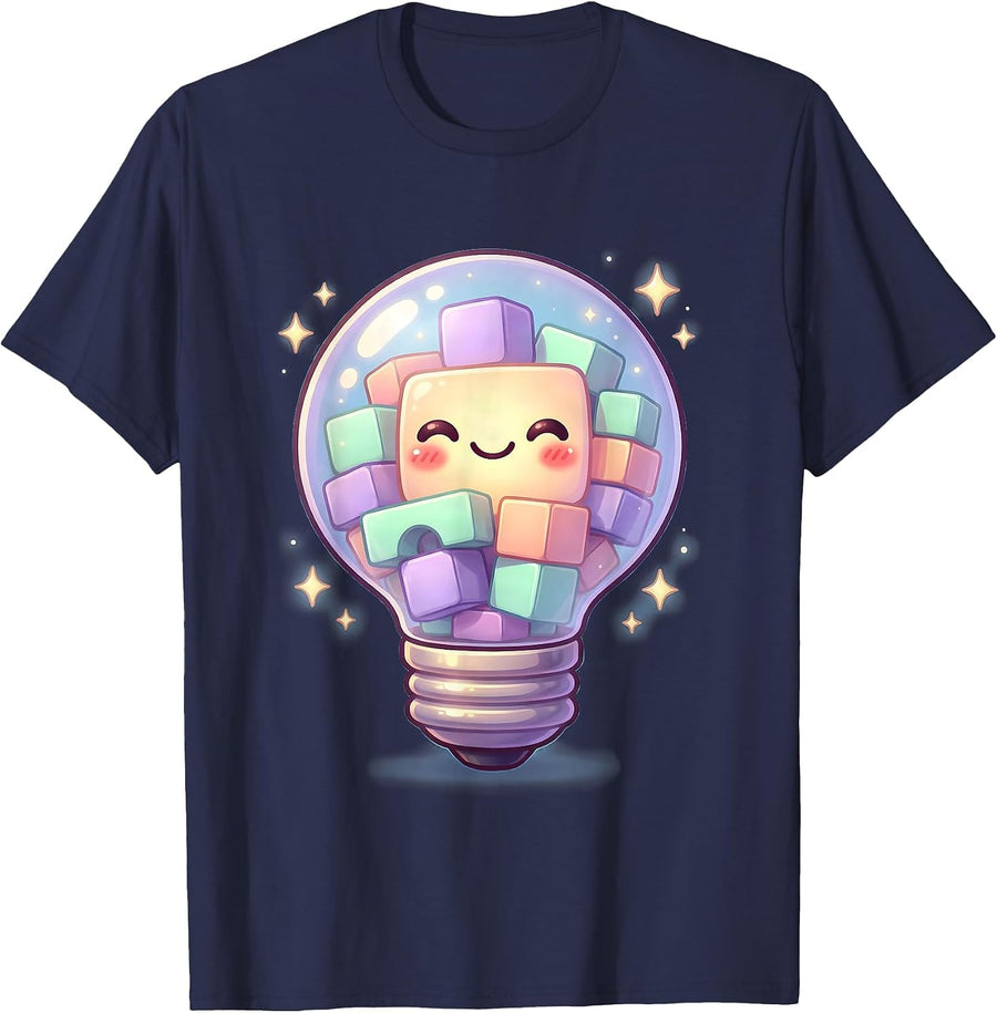 Sped Teacher Lightbulb Building Blocks Graphic T-Shirt - Navy Blue